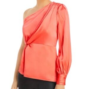 NWT Cinq a Sept Stace One Shoulder Coral Silk Top - Sz XS